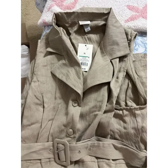 Women’s-tie-waist-midi-shirtdress-a-new-day khaki Size XL - Picture 4 of 5